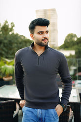 Charcoal zipper rib Sweatshirt