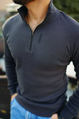 Charcoal zipper rib Sweatshirt