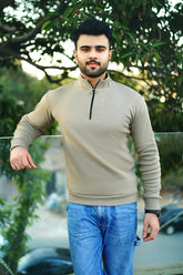Beige zipper rib Sweatshirt