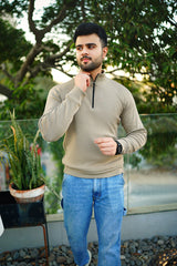 Beige zipper rib Sweatshirt